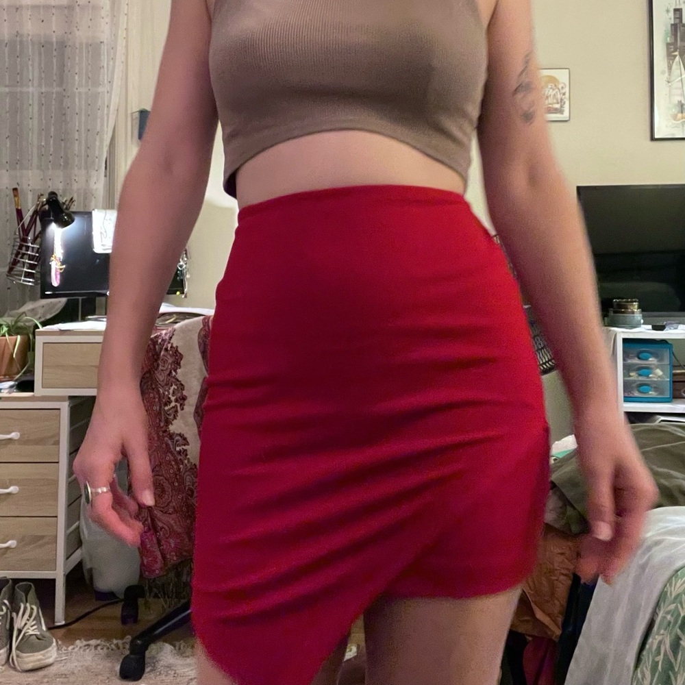 Forever 21 Asymmetrical Red Mini Skirt